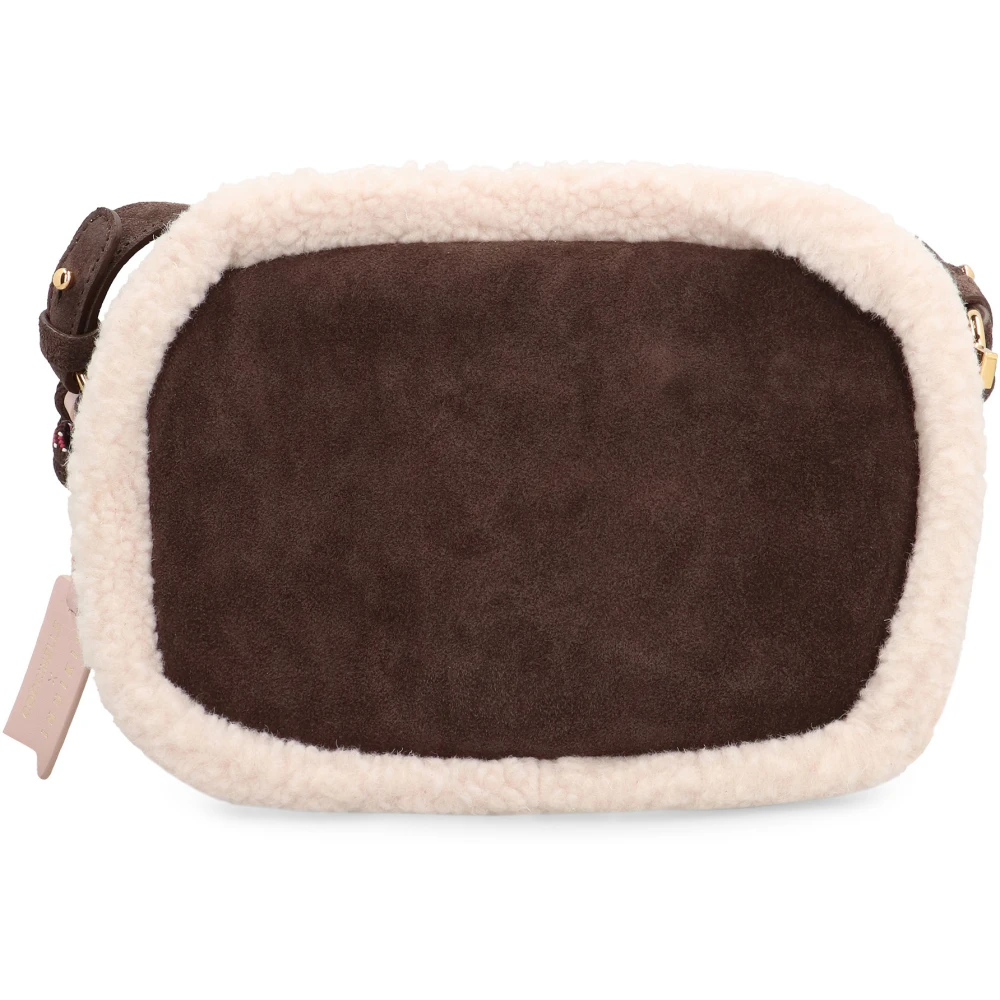 Coccinelle Beat Suede schoudertas met Eco-shearling Brown Dames