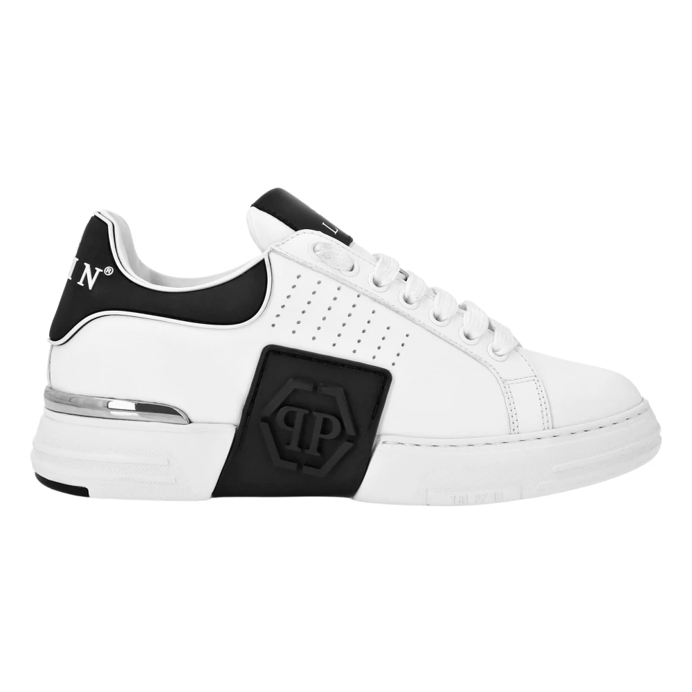 Philipp Plein Unisex White Sneakers, 9 Uk, Lo-Top Trainers Hexagon