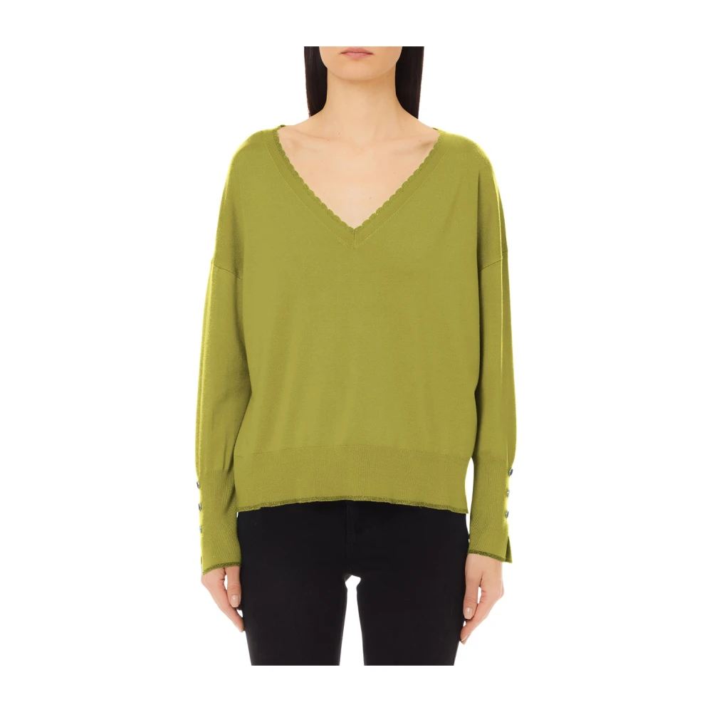 Liu Jo V-hals T-shirt met lurex inzet Green Dames