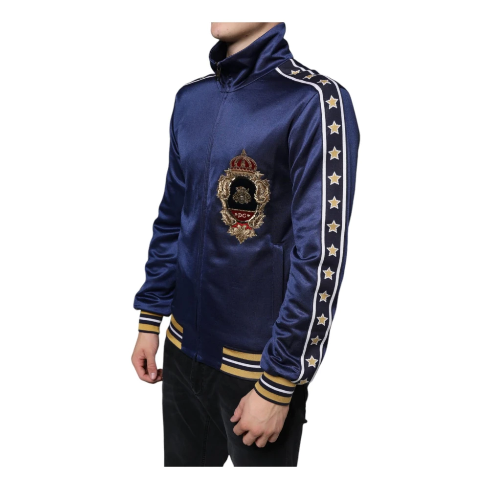 Dolce & Gabbana Heraldic Bij Sweater met Sterpanelen Blue Heren