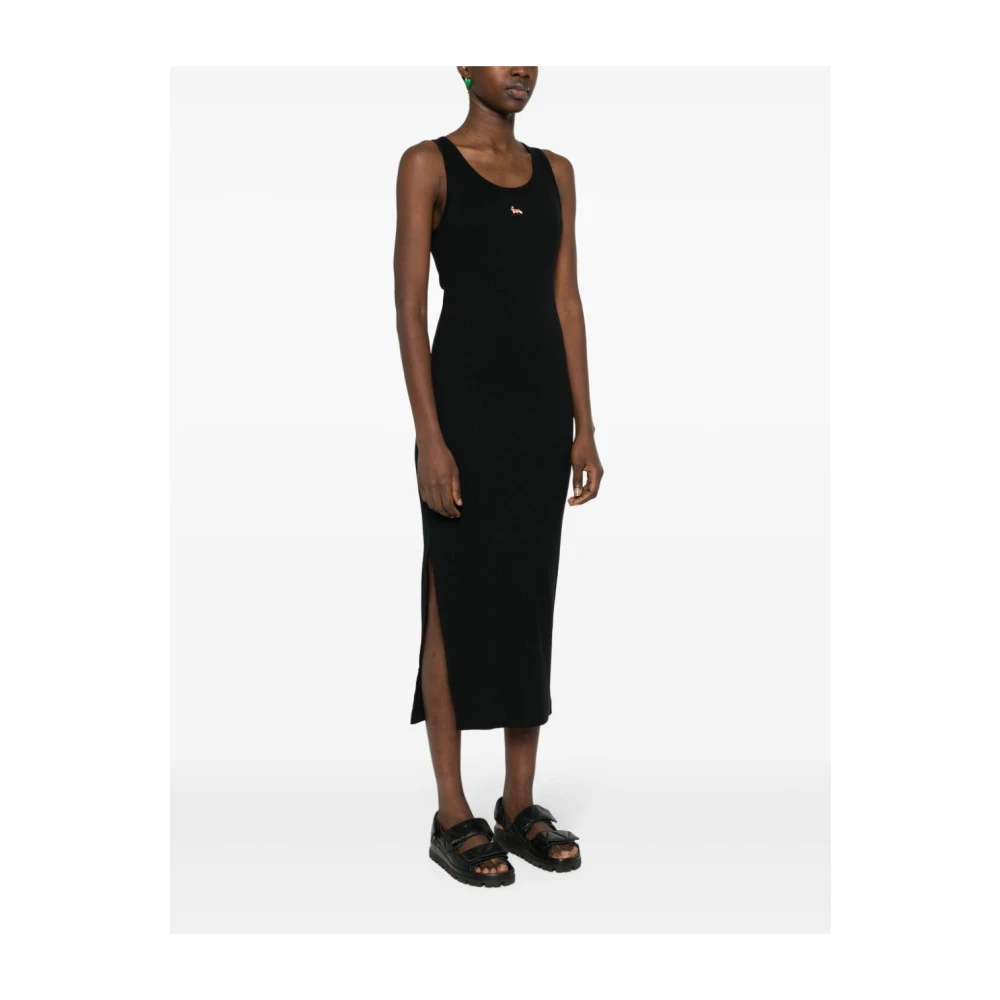 Maison Kitsuné Zwarte Baby Fox Geribbelde Tank Jurk Black Dames