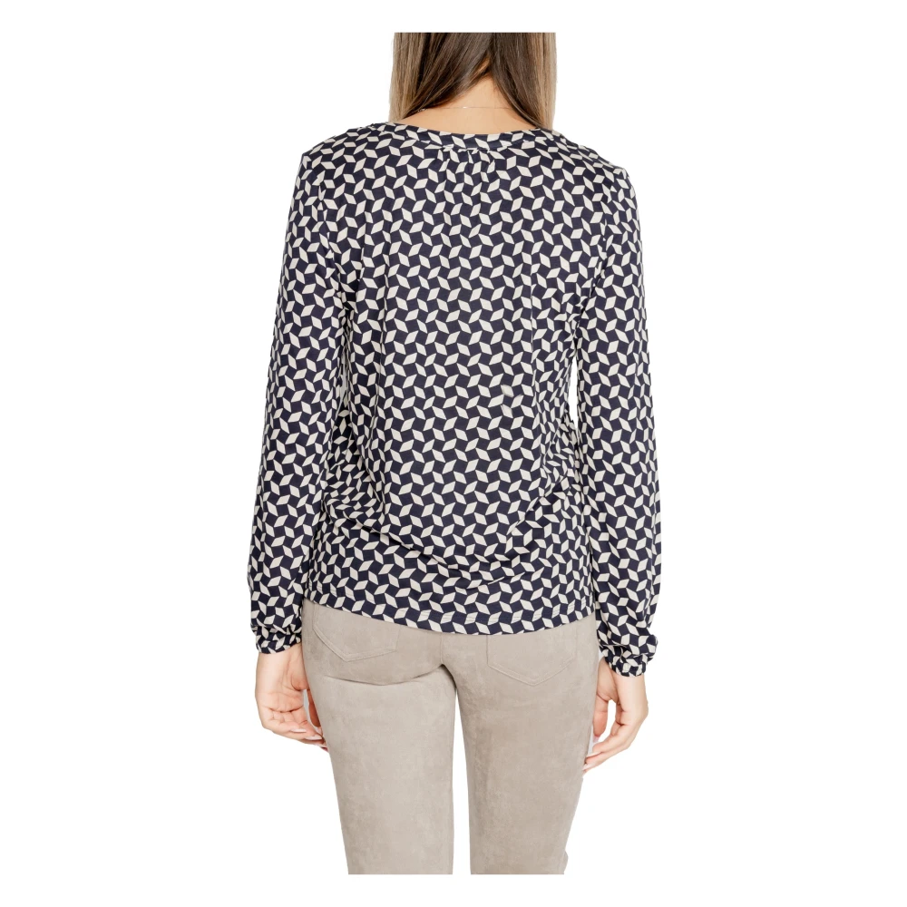 Street One Blauwe Geometrische Mandarin Kraag T-Shirt Blue Dames