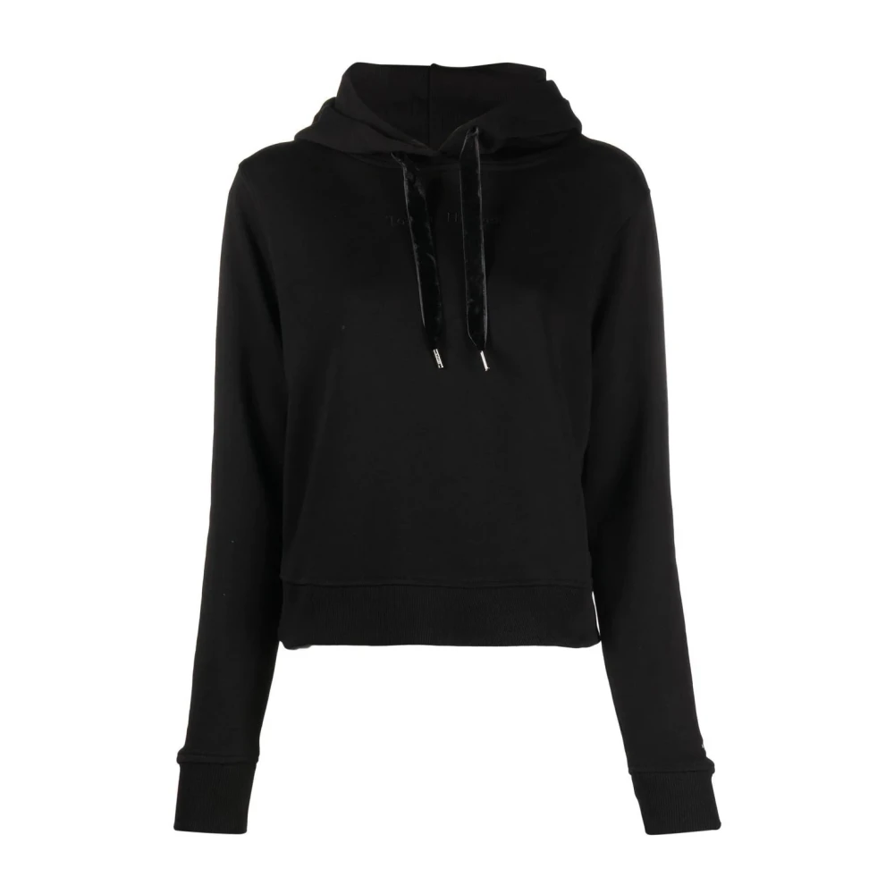 Tommy Hilfiger Women's Black Hoodies, L, Short Velvet Trim Hoodie