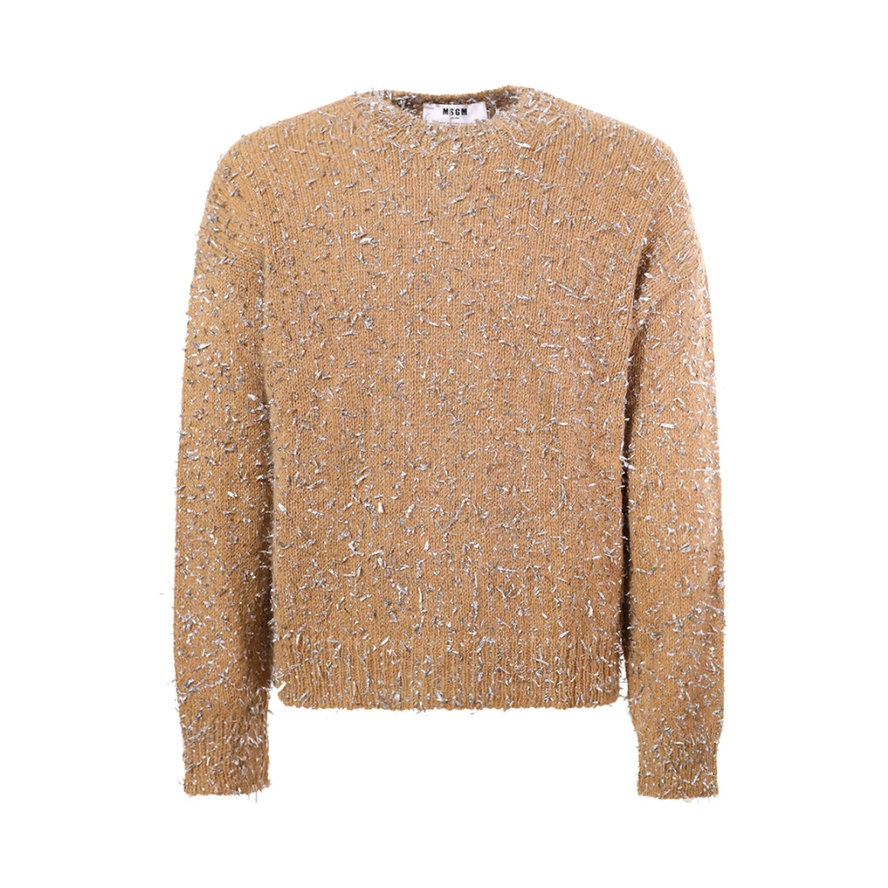 Msgm Beige Crew-Neck Sweater met Logo Beige Heren