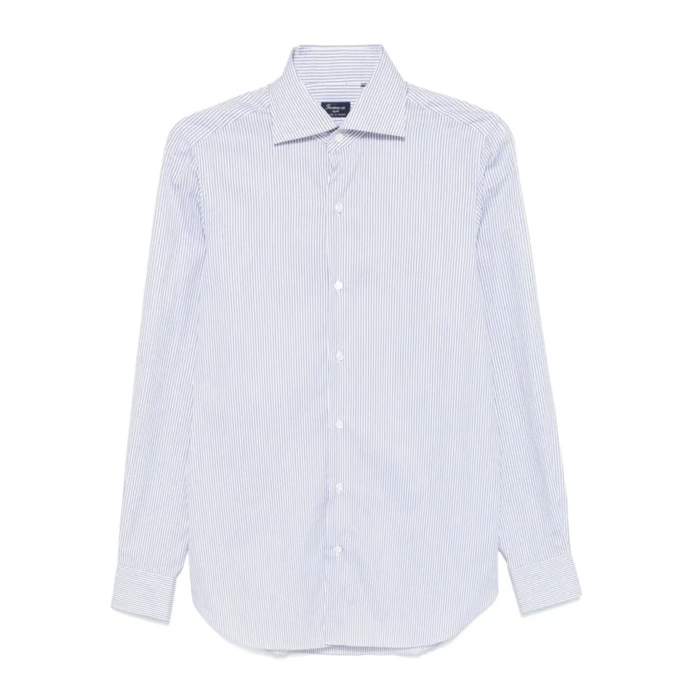 Finamore Gestreept Katoenen Overhemd Wit Blauw White Heren