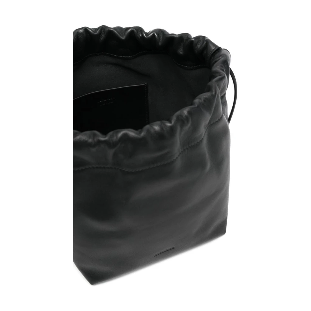 Jil Sander Zwarte Leren Bucket Bag met Cirkelvormig Ontwerp Black Dames