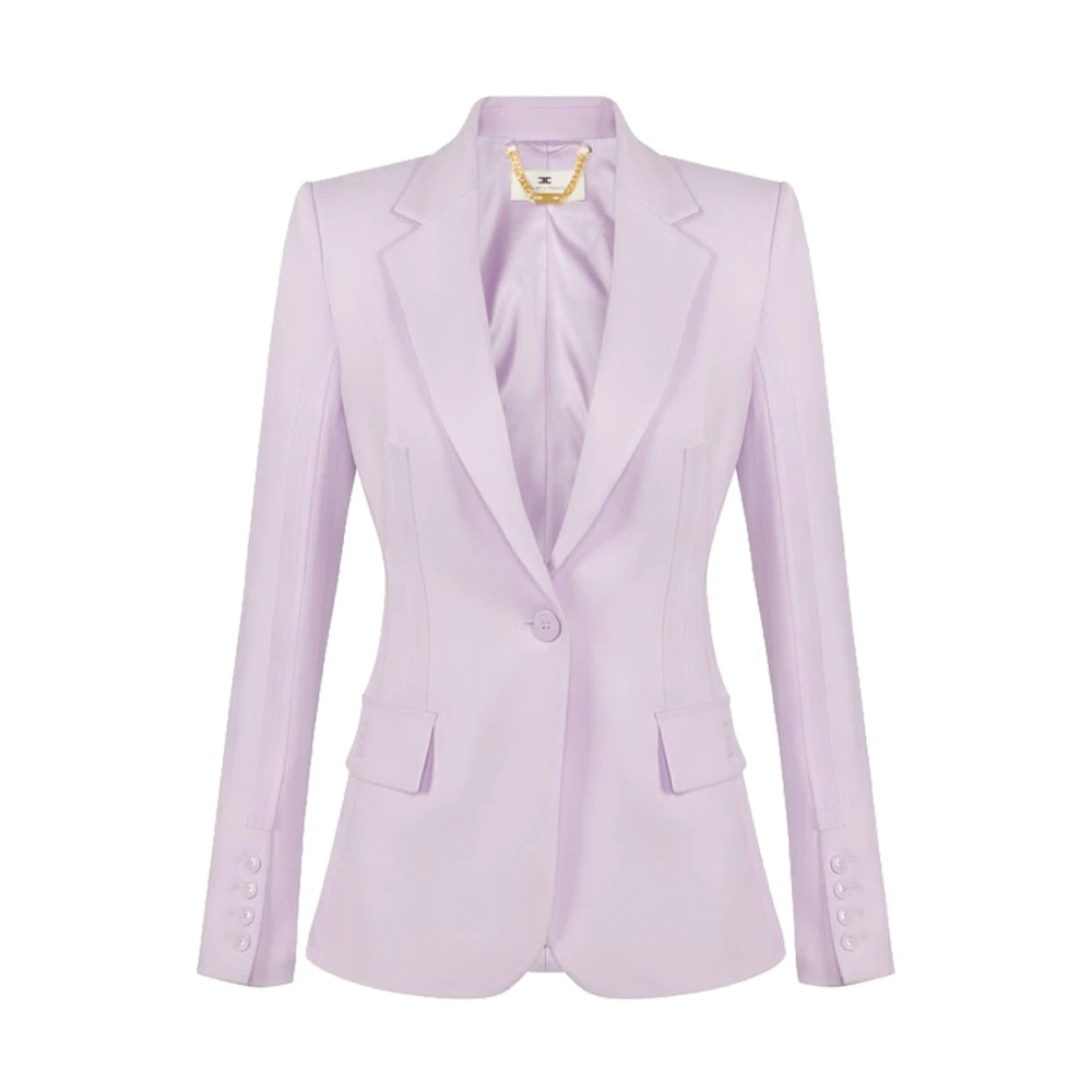 Elisabetta Franchi Purple Blazers, Female, L, Double-Layer Stretch Crepe Blazer