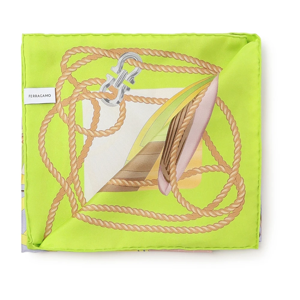 Salvatore Ferragamo Zeilen Macro Print Zijden Sjaal Green Dames