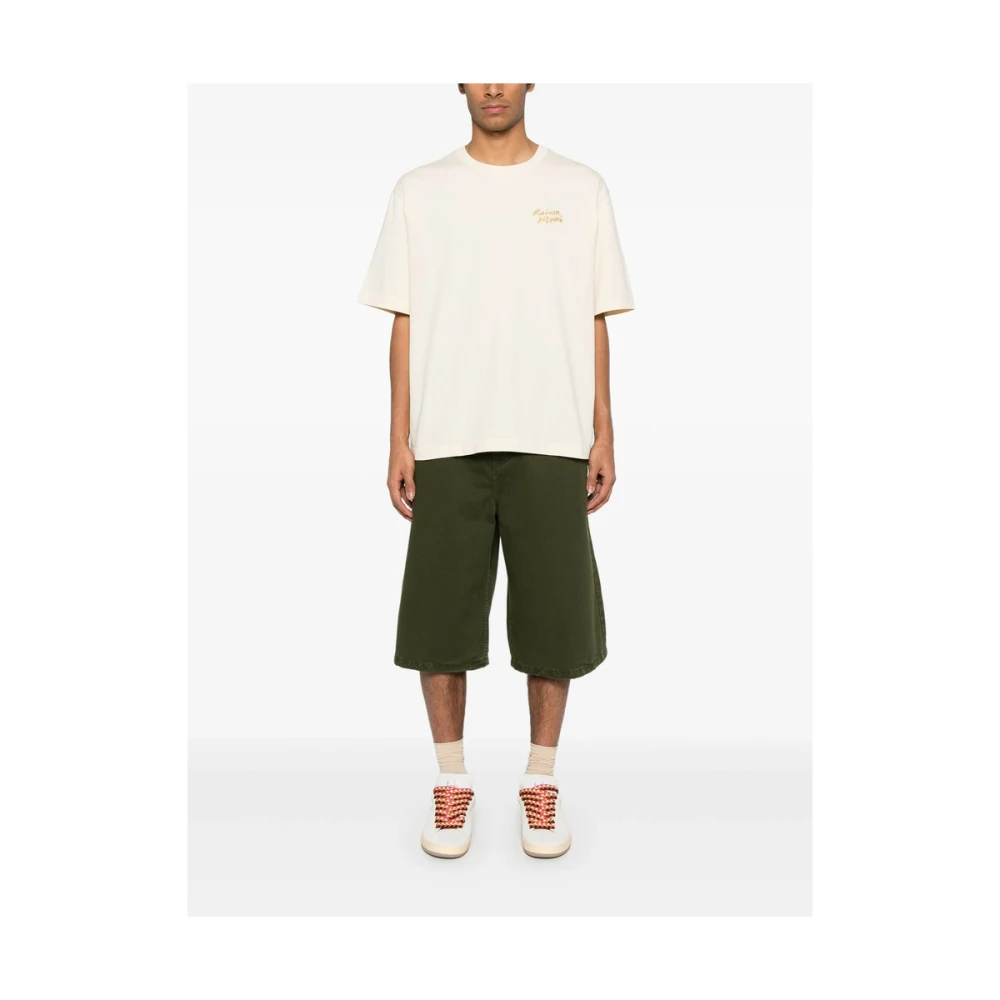Maison Kitsuné Gele Crew Neck T-shirt met Logo Yellow Heren