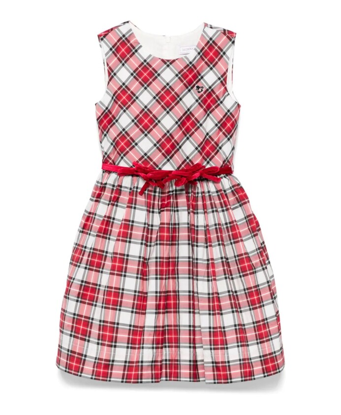 robe-rouge-a-carreaux-avec-col-rond