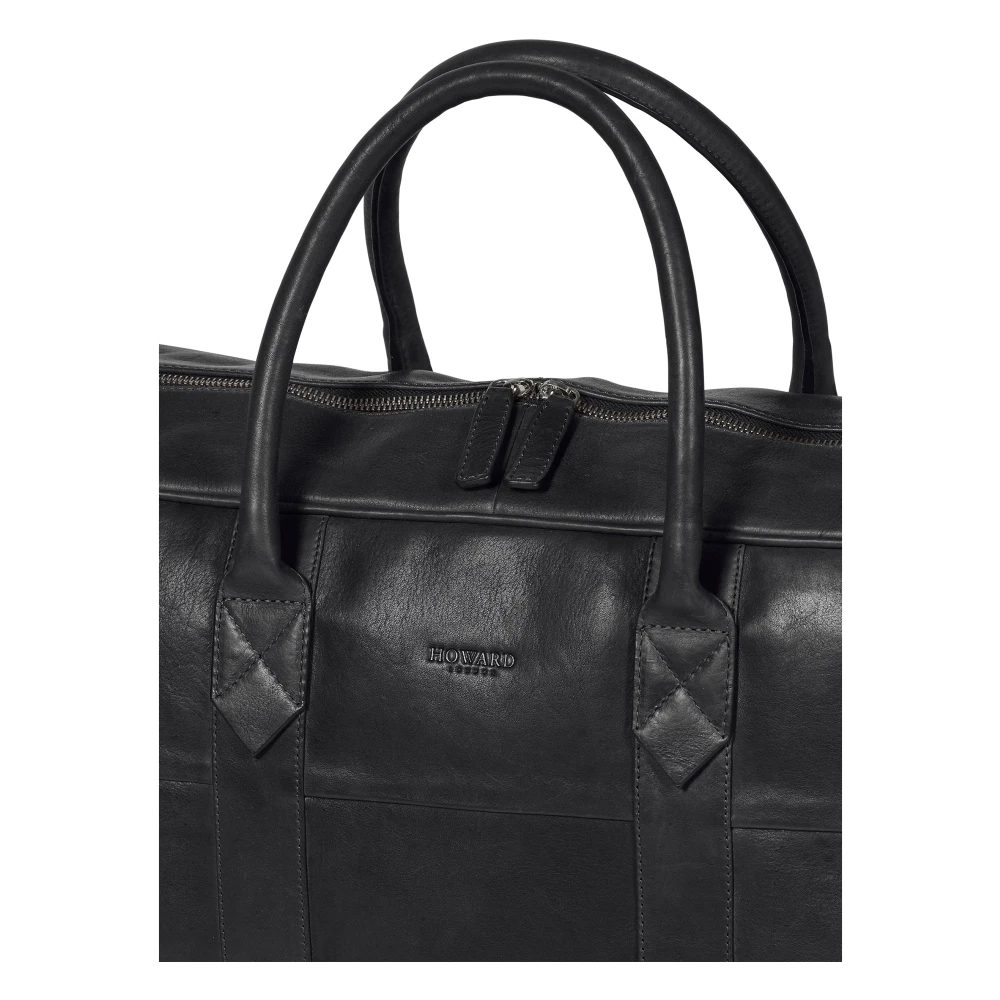 Howard London Zwarte Leren Weekendtas Black Heren