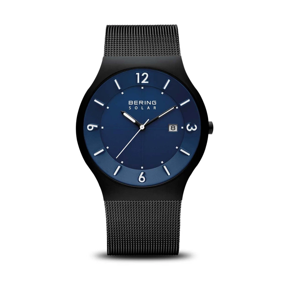 Bering Men's Black Solar Watch 40 Mm Sapphire Glass 5 Atm Solar Bracelet Milanese 14440-227