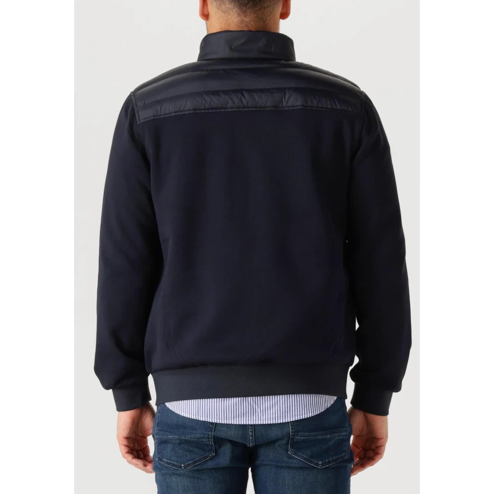 Tommy Hilfiger Blauwe Gewatteerde Jas Mix Media Stand Kraag Blue Heren
