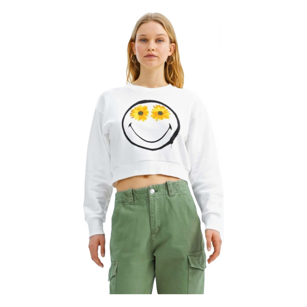 Desigual Smiley Hoodie White Dames