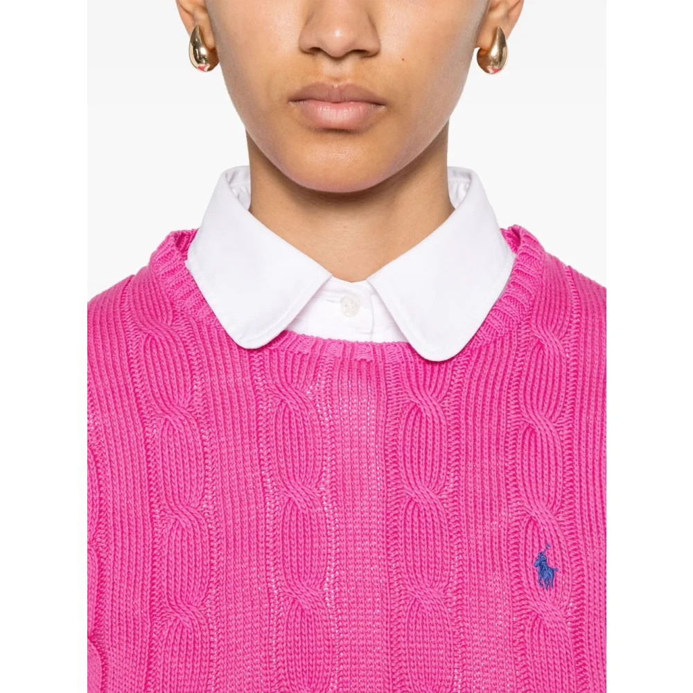 Polo Ralph Lauren Fuchsia Crew Neck Sweater met Pony Pink Dames