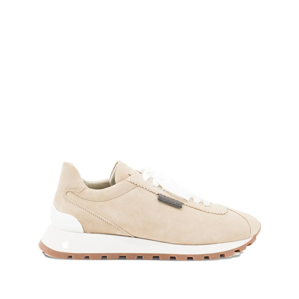 Brunello Cucinelli Women's Beige Sneakers, 7 Uk, Runners In Camoscio