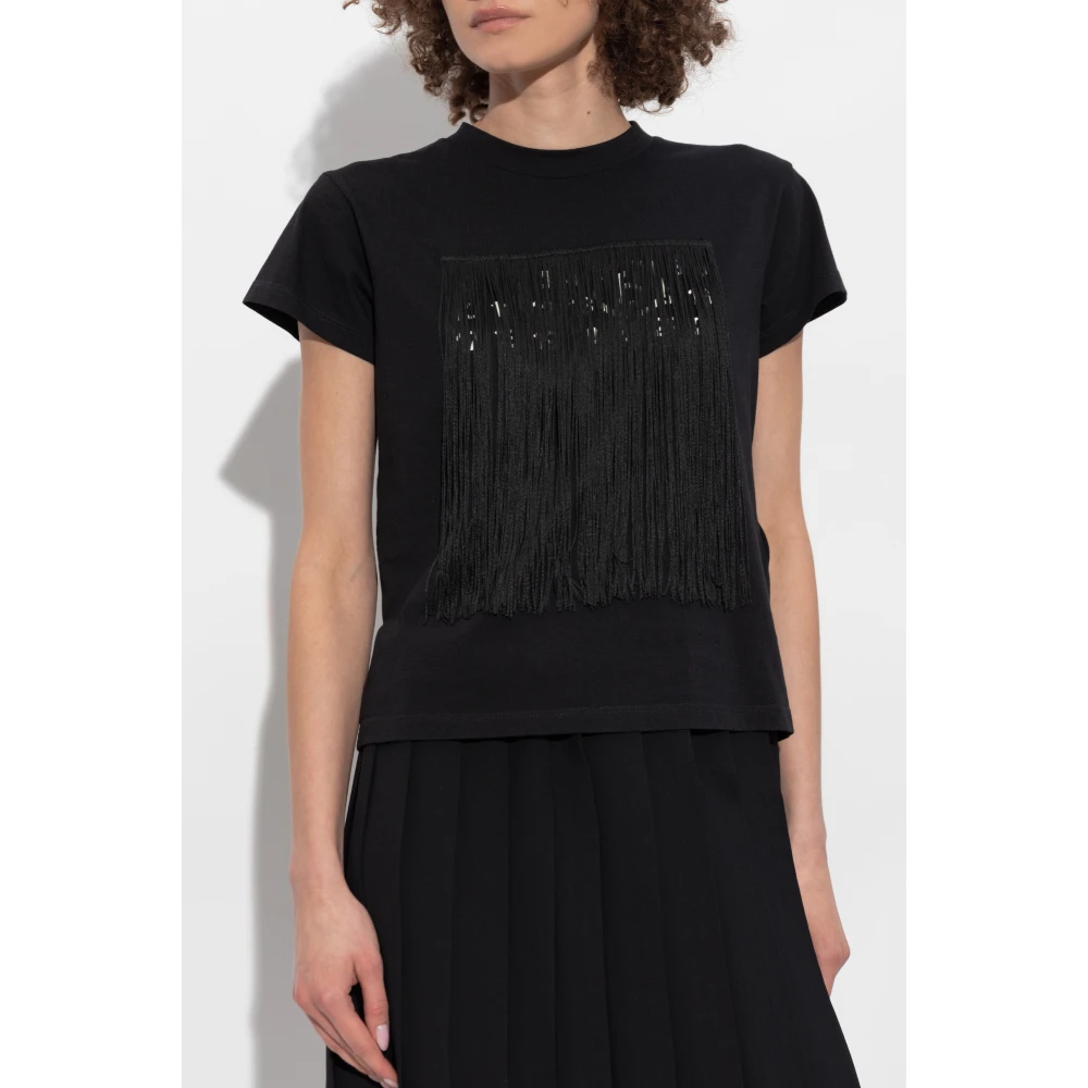 MM6 Maison Margiela Fringe T-shirt Black Dames
