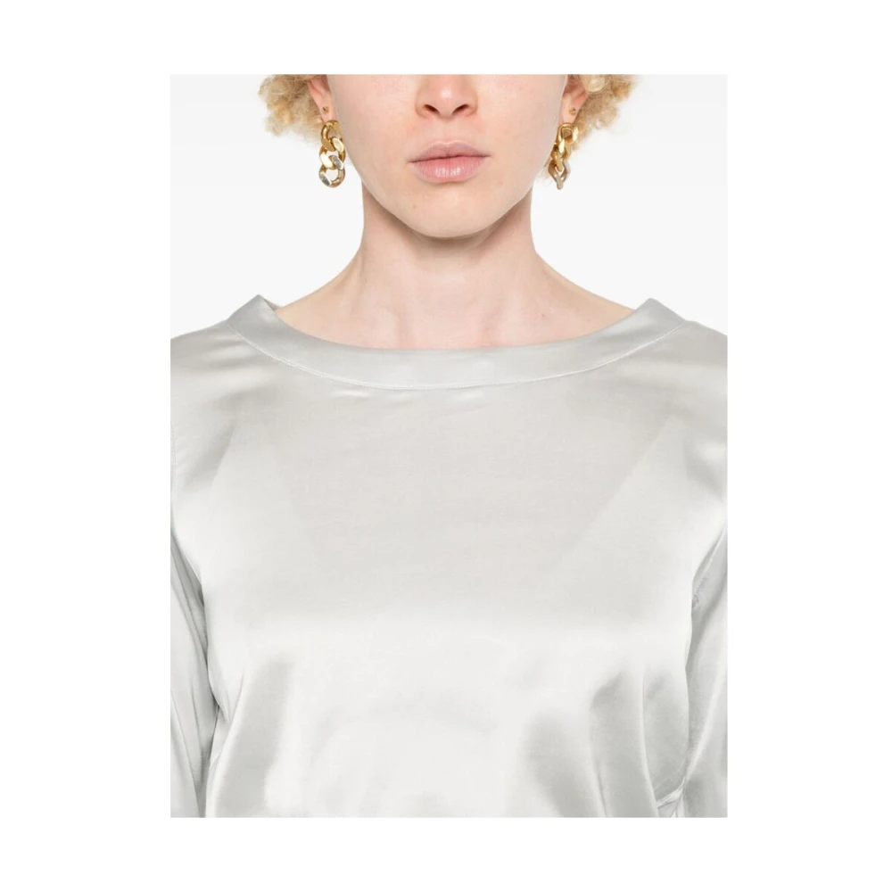 Mazzarelli Grijze Satijnen Boothals Shirt Gray Dames