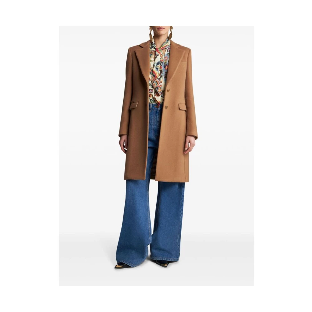 ETRO Bruine Wollen Jas met Peak Revers Brown Dames