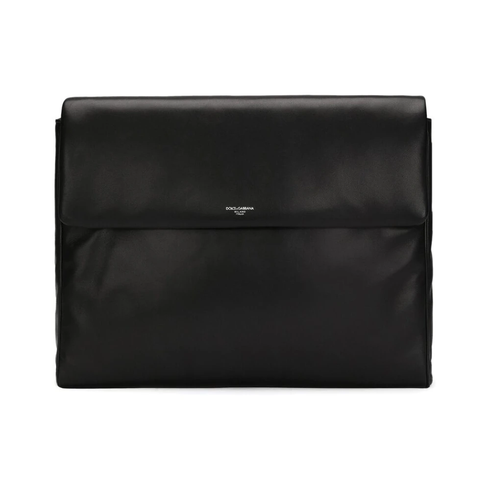 Dolce & Gabbana Zwart lederen logoprint polsband Black Heren