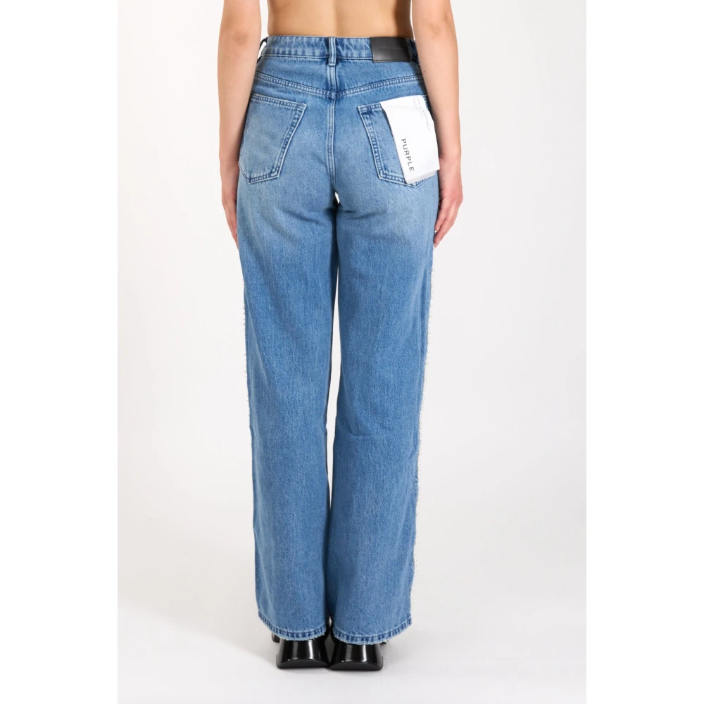 Purple Brand Wijde Pijp Denim Jeans met Parel Detail Blue Dames