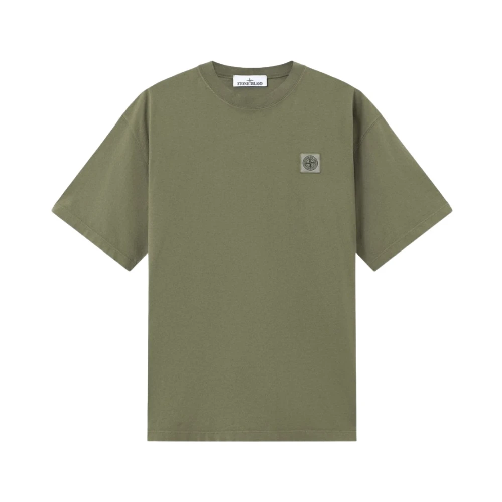 Stone Island Green T-Shirts, Male, Xl, Patch Logo T-Shirt