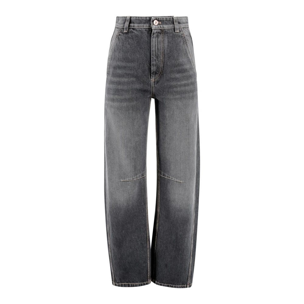 BRUNELLO CUCINELLI Zwarte Denim Hoge Taille Broek Black Dames