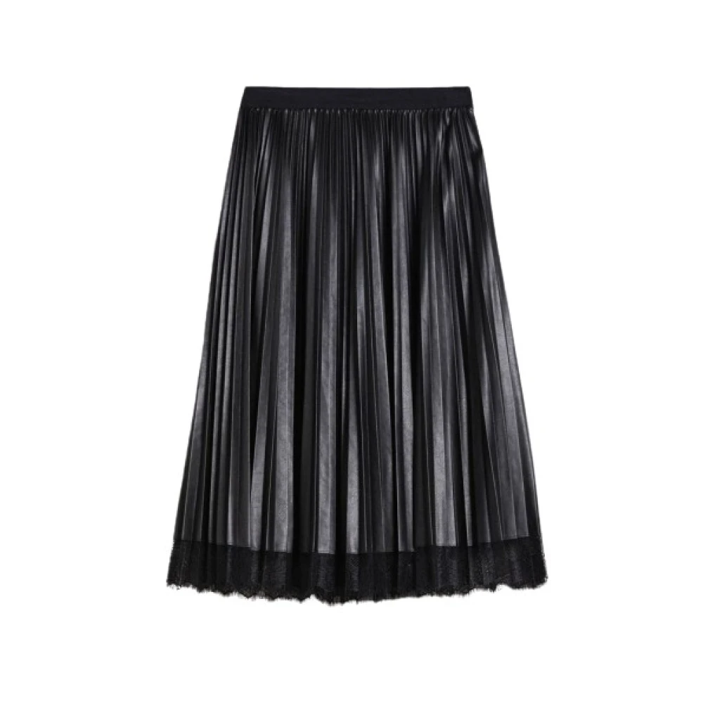 Twinset Geplooide Faux Leren Midi Rok Black Dames