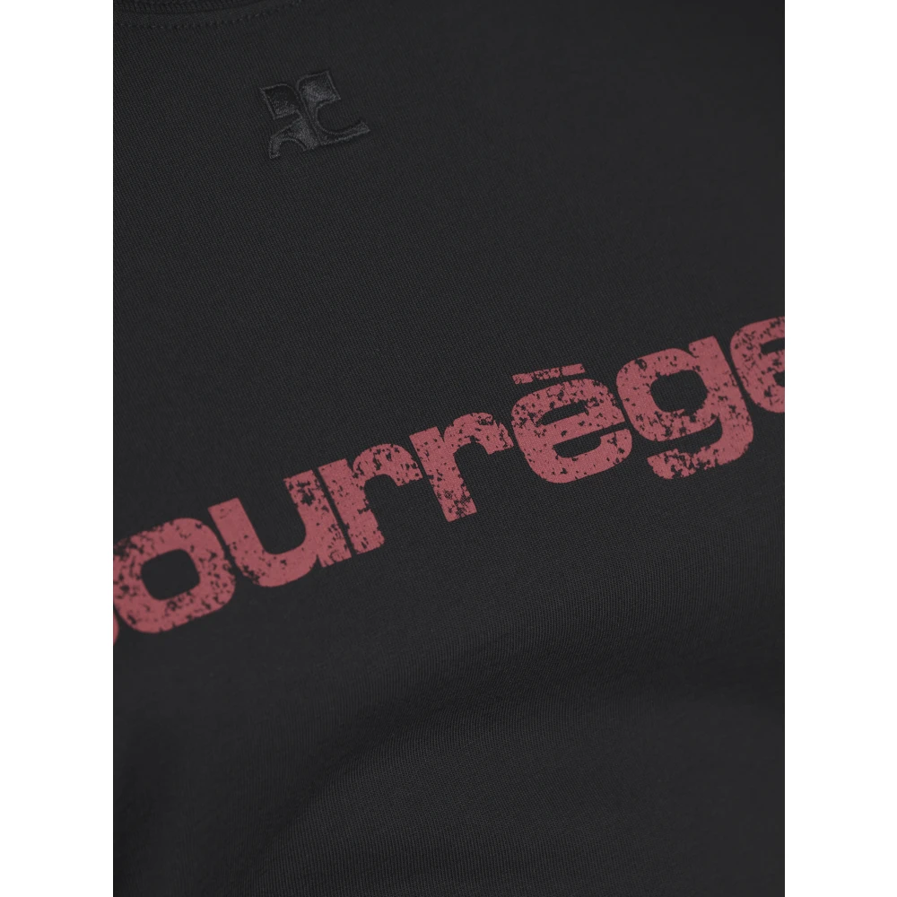 Courrèges Zwart Logo Patch Crew Neck T-shirt Black Dames