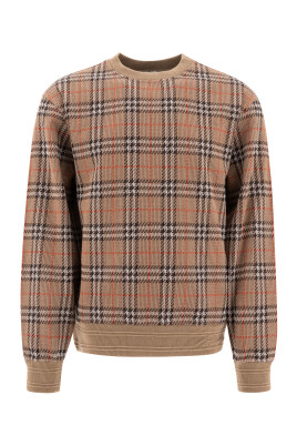 sweatshirt-a-col-rond-a-carreaux-beige