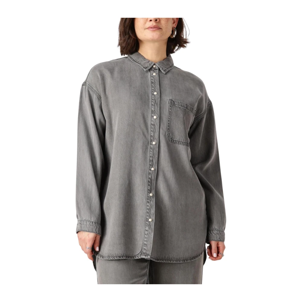 Object Grijze Blouse met Lange Mouwen Gray Dames