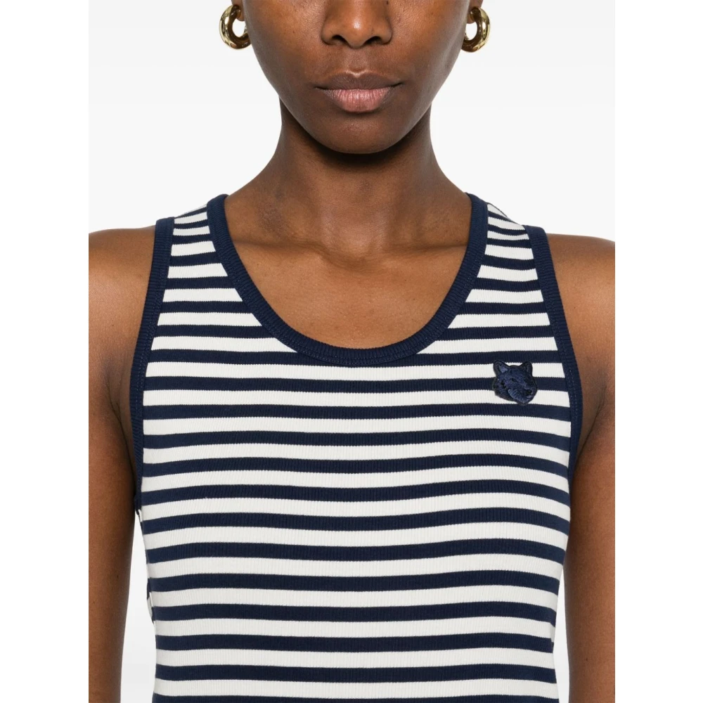 Maison Kitsuné Blauw Gestreepte Mouwloze Top Blue Dames