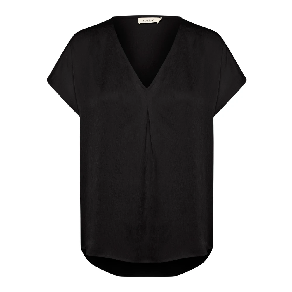 Soaked In Luxury Women's Black Blouses, Xl, V-Neck Top With Short Sleeves