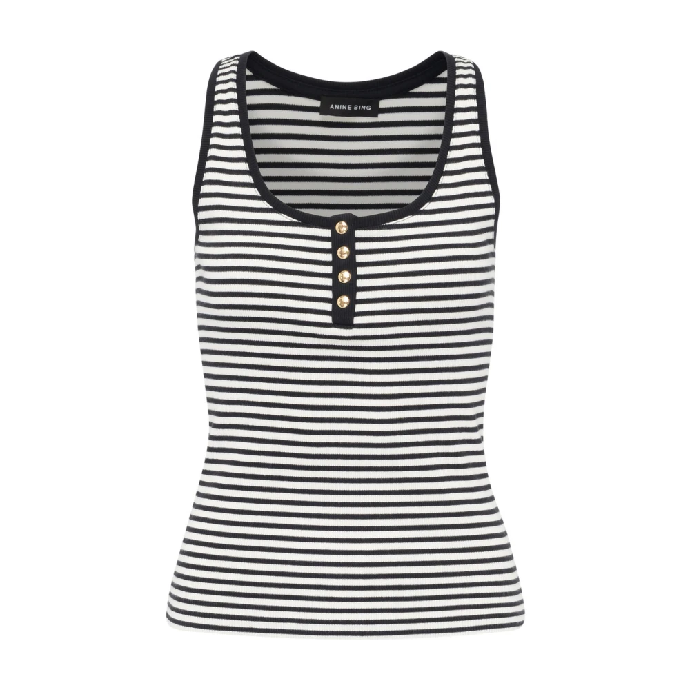 Anine Bing Gestreepte Katoenen Rib Tanktop Black Dames