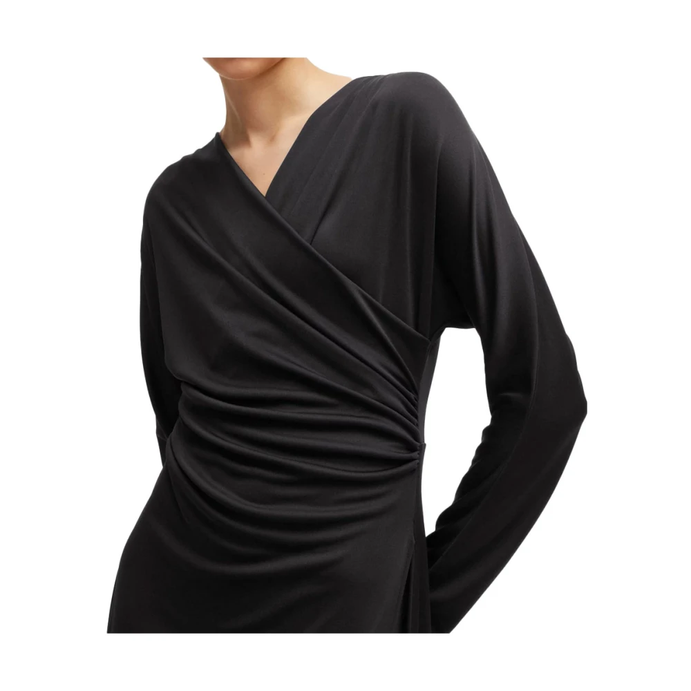 Hugo Boss Elegante Jersey Jurk met Gerimpelde Schouders Black Dames