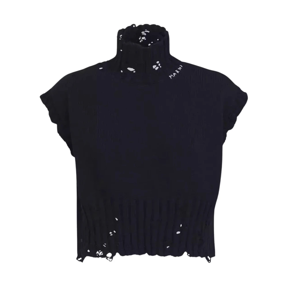 Marni Women's Black Cotton Jumper With Short Sleeves - Turtlenecks - 3XS - Knitwear