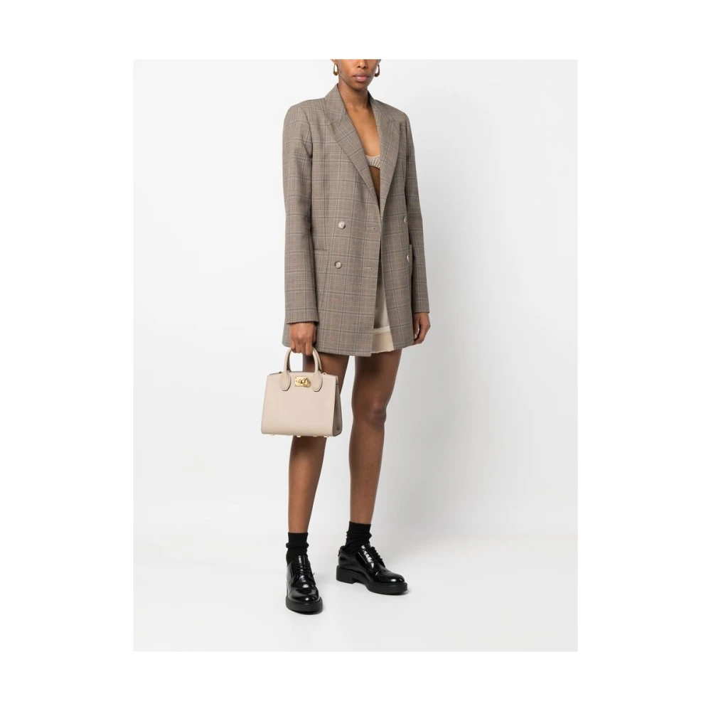 Salvatore Ferragamo Gancini Flip-Lock Leren Handtas Beige Dames