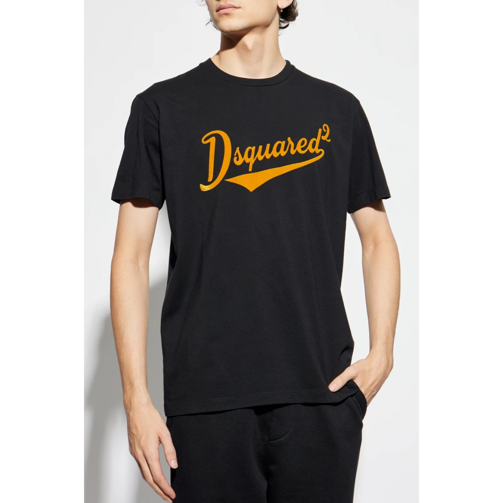 Dsquared2 T-shirt met logo in fluwelen afwerking Black Heren