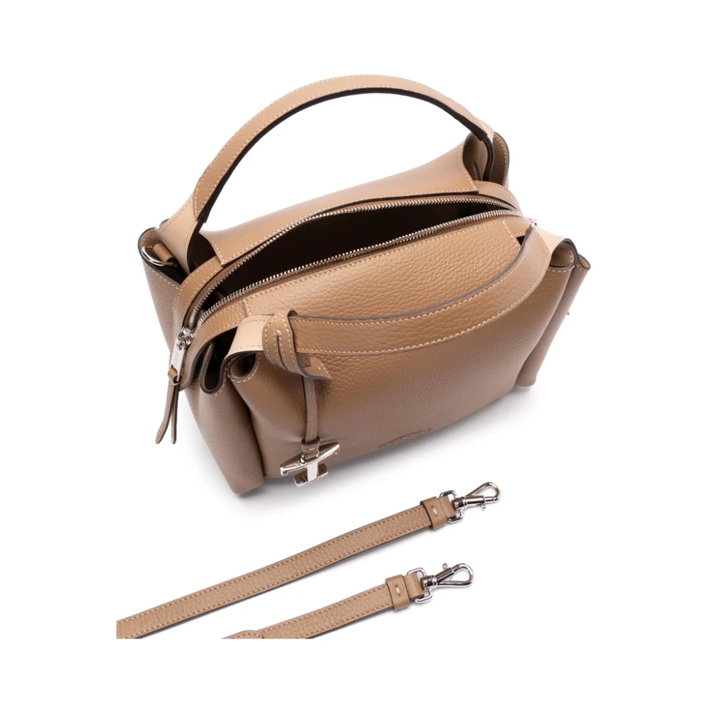 TOD'S Bruine Leren Handtas met Ritssluiting Brown Dames