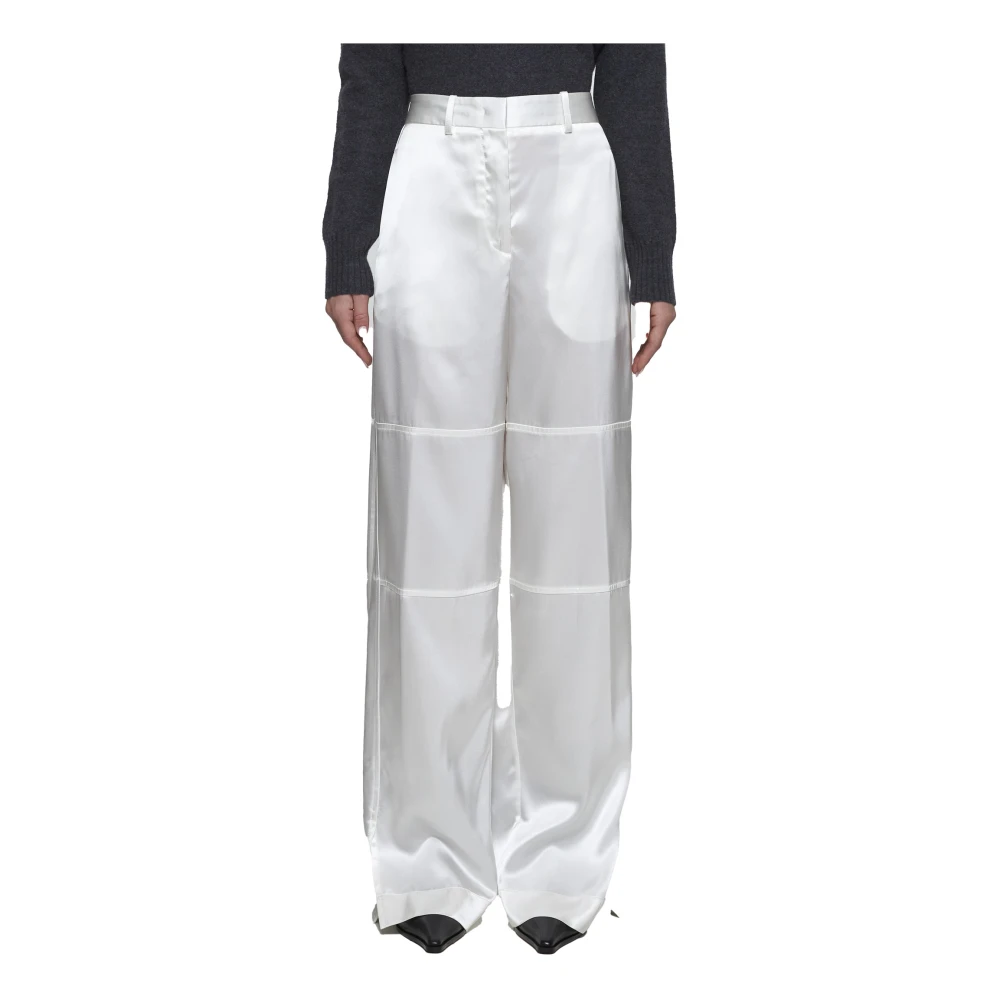Jil Sander Witte Satijnen Wijde Pijp Broek White Dames