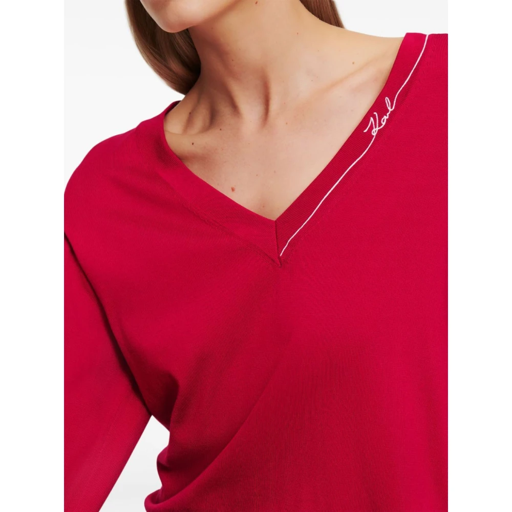 Karl Lagerfeld Signature V-Hals Trui Red Dames