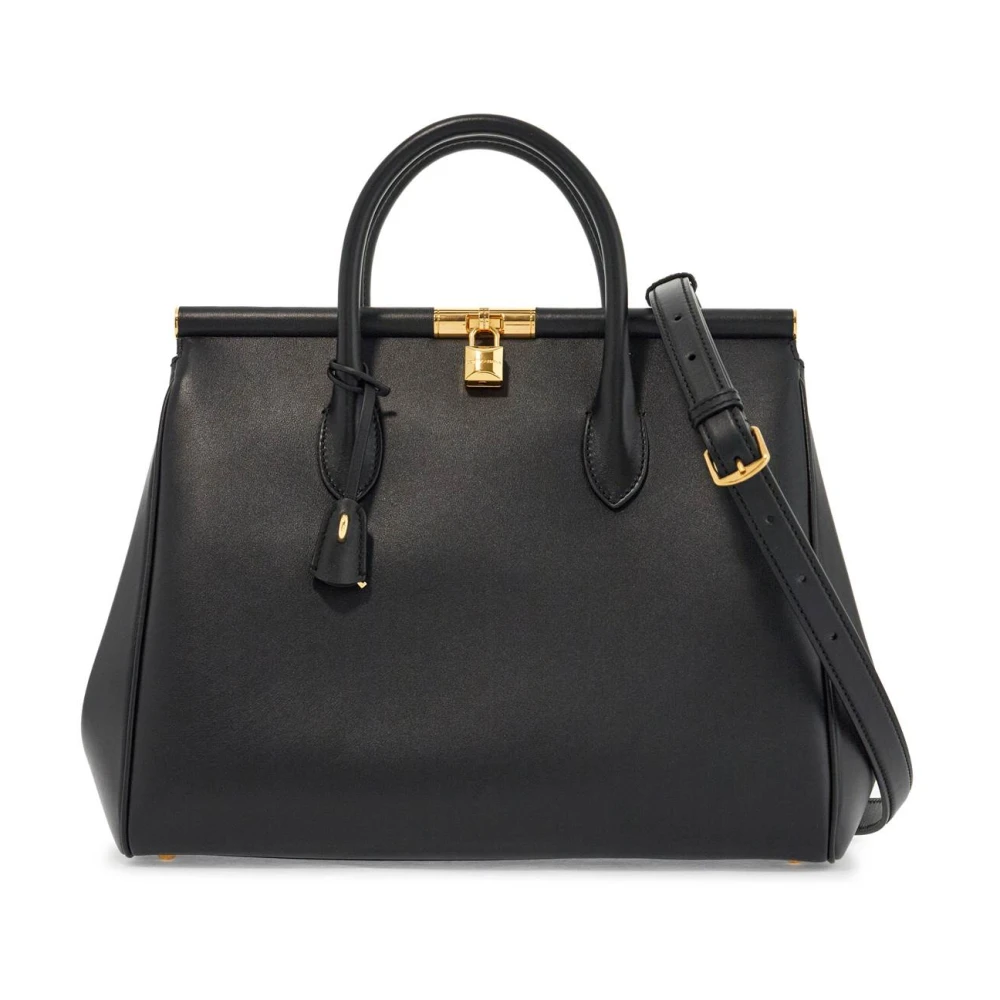 Dolce & Gabbana Elegante Zwarte Kalfsleren Handtas Black Dames