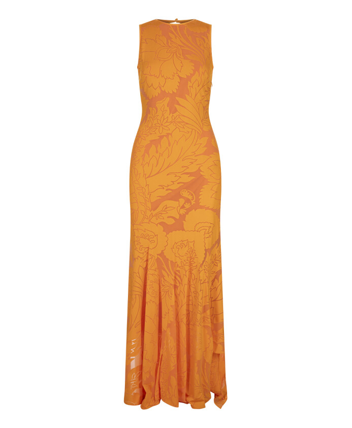 robe-orange-sans-manches-a-col-en-v