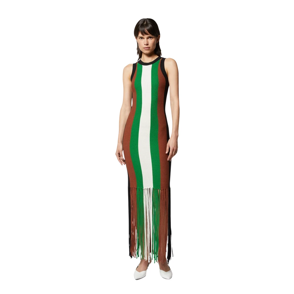 Silvian Heach Donna Multicolor Abito Lungo A Righe Con Frange