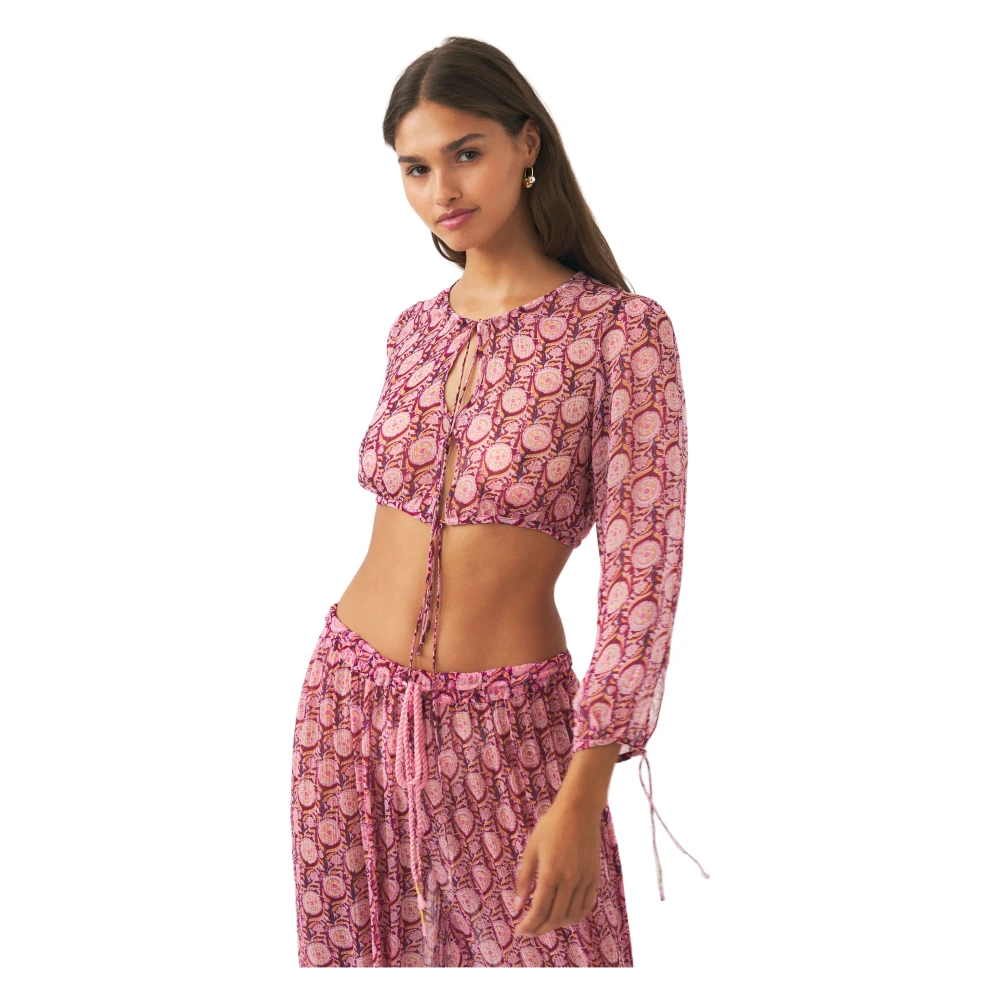 Antik batik Cropped chiffon print blouse Cassy Pink Dames