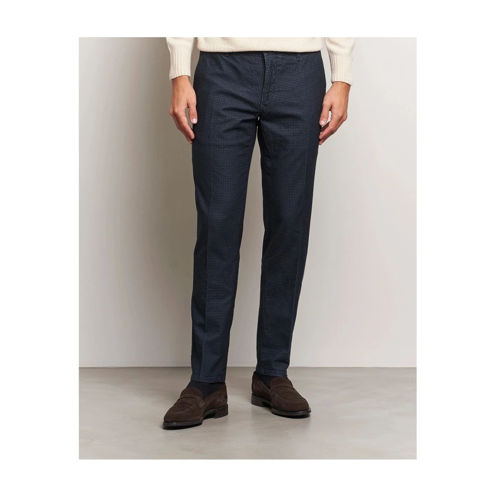 Incotex Blauwe Houndstooth Slim Katoenen Broek Blue Heren
