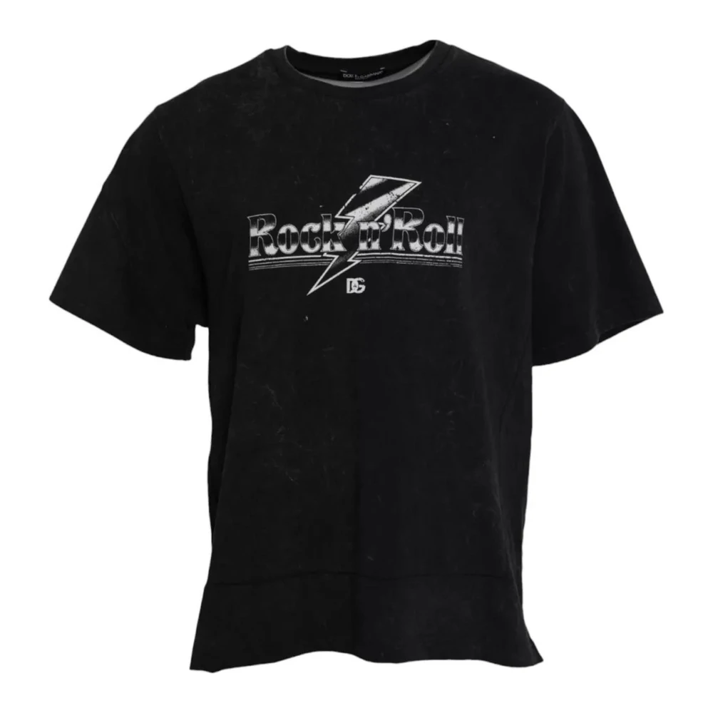 Dolce & Gabbana Rock 'n' Roll Grafische Print T-Shirt Black Dames