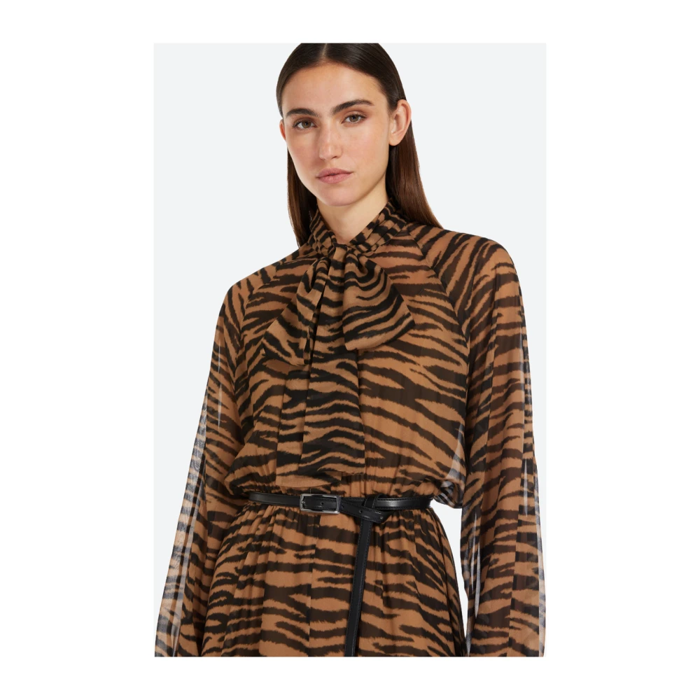 Max Mara Studio Zijden jurk met dierenprint Brown Dames