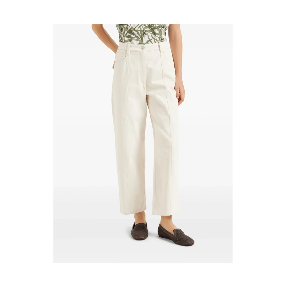 BRUNELLO CUCINELLI Ecru Broek met Kettingdetail White Dames