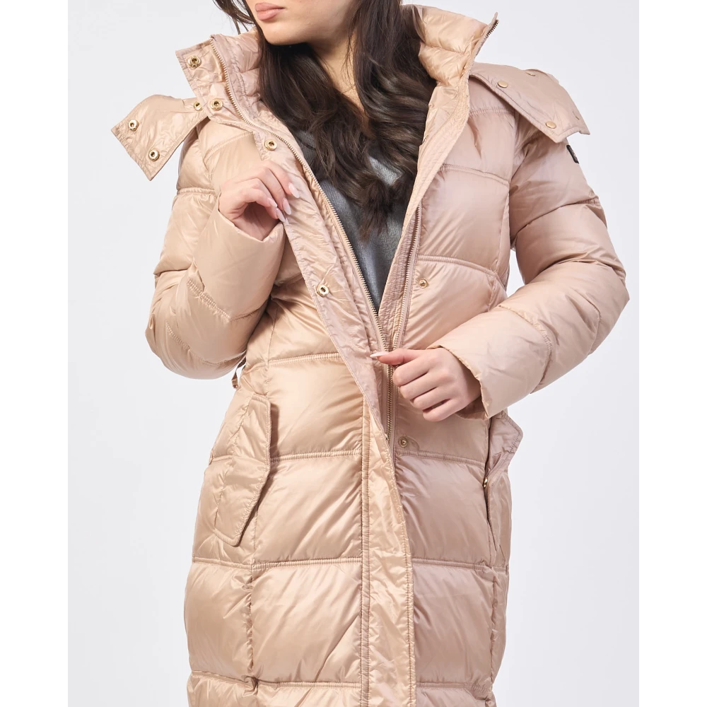 YES ZEE Lang gewatteerde jas met capuchon en riem Beige Dames